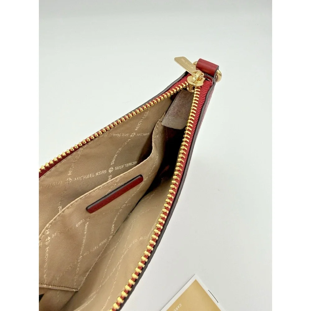 Michael Kors Jet Set Small Convertible Wristlet Pebbled Leather Cherry Red NWT‎